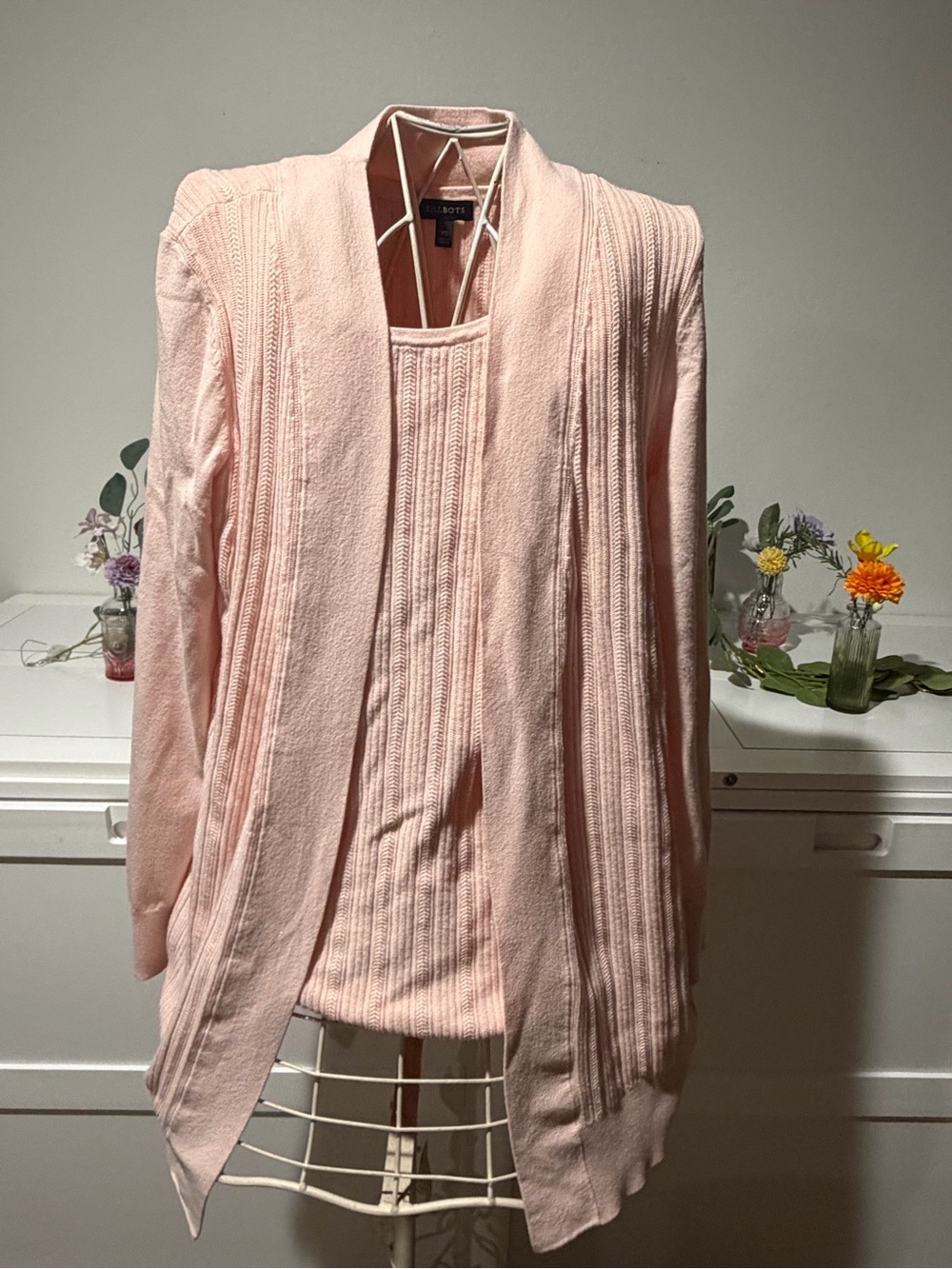 Talbots Light Blush Open-Front Cardigan and sweater tank- 2 piece set